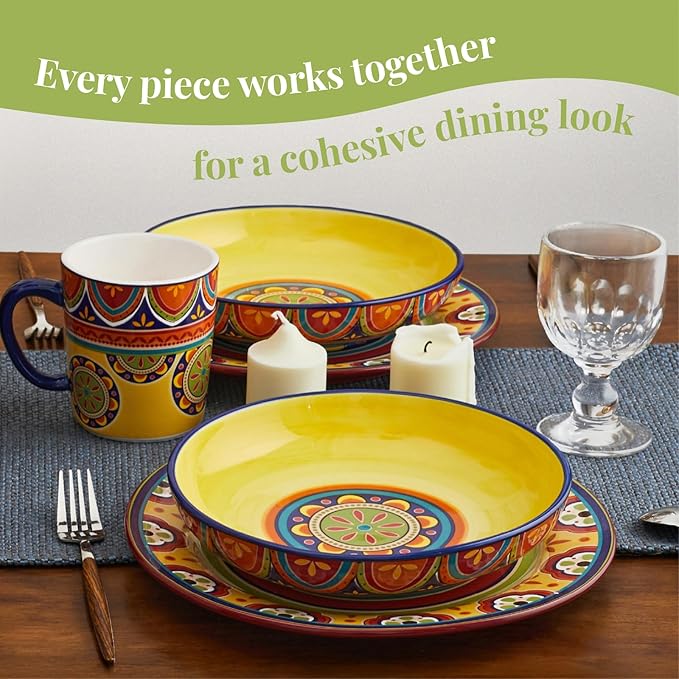 Bico Tunisian Dinner Plates Set of 4, 11 Inch Large Ceramic Plates for Pasta, Steak, Stylish Serving Dishes, Microwave and Dishwasher Safe, Gift for Housewarming and Thanksgiving