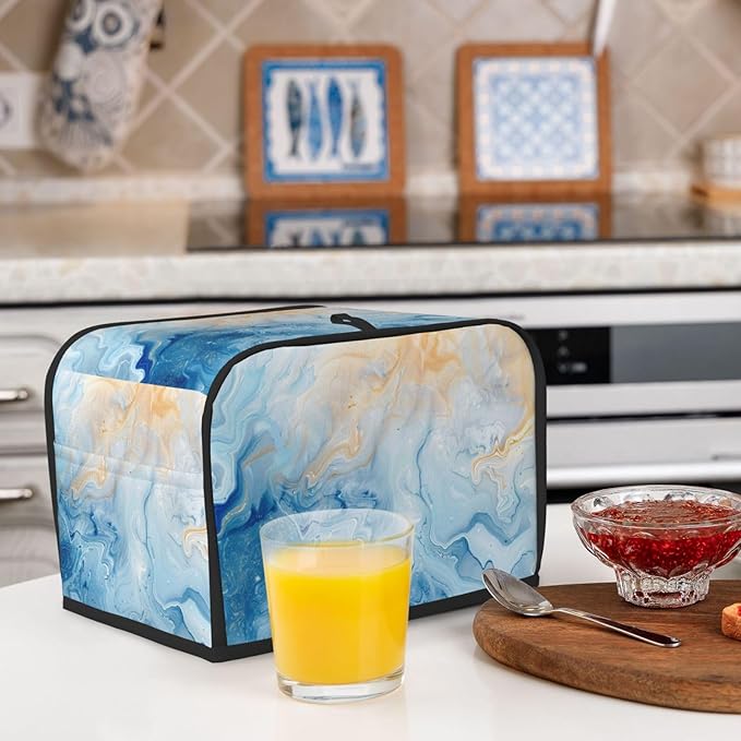 Toaster Cover 2 Slice Blue Marble Pastel Kitchen Small Appliance Covers with Pockets Dust and Fingerprint Protection