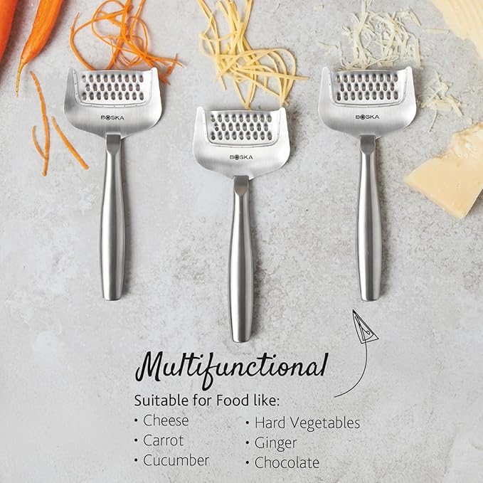 Boska Stainless Steel Grater - Cheese Grater Copenhagen Best for Hard Cheese, Citrus, and Vegetables - Multifunctional Rust-Proof Shredder - Manual Handheld - 10 Year Warranty