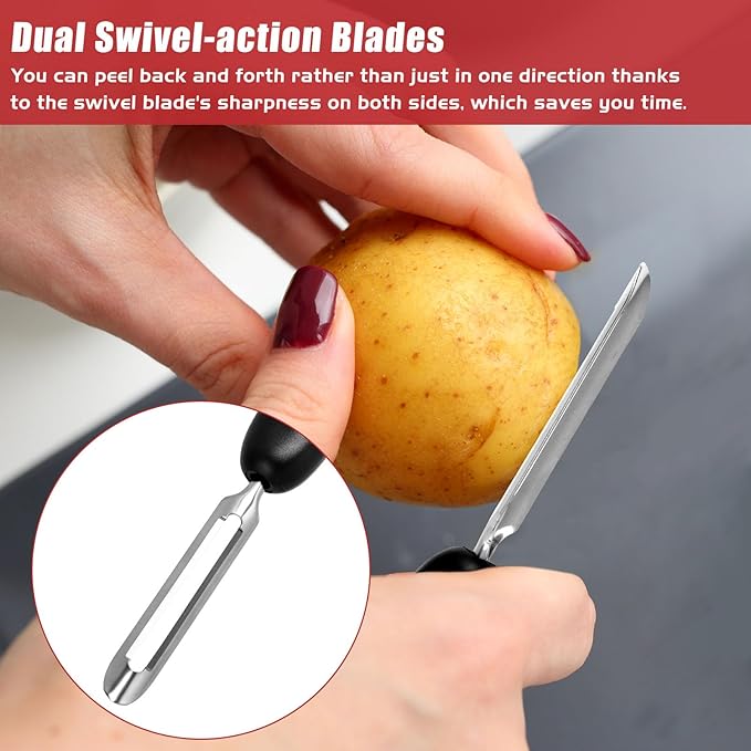 Professional #1071 Vegetable Peeler, Stainless Steel Fruit Potato Peeler, Swivel Vegetable Peeler with Easy Grip Ergonomic Handle & Ultra Sharp Stainless Steel Blades, 7 1/4 Inch Black