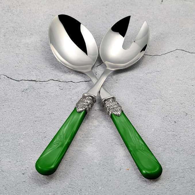 2-piece Salad Servers Stainless Steel Salad Serving Set Salad Fork and Spoon (Deep Green)