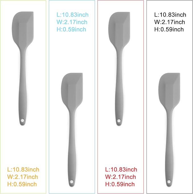 Silicone Spatula 4-piece Set, Heat-Resistant Non-stick Rubber Spatulas with Stainless Steel Core, Grey