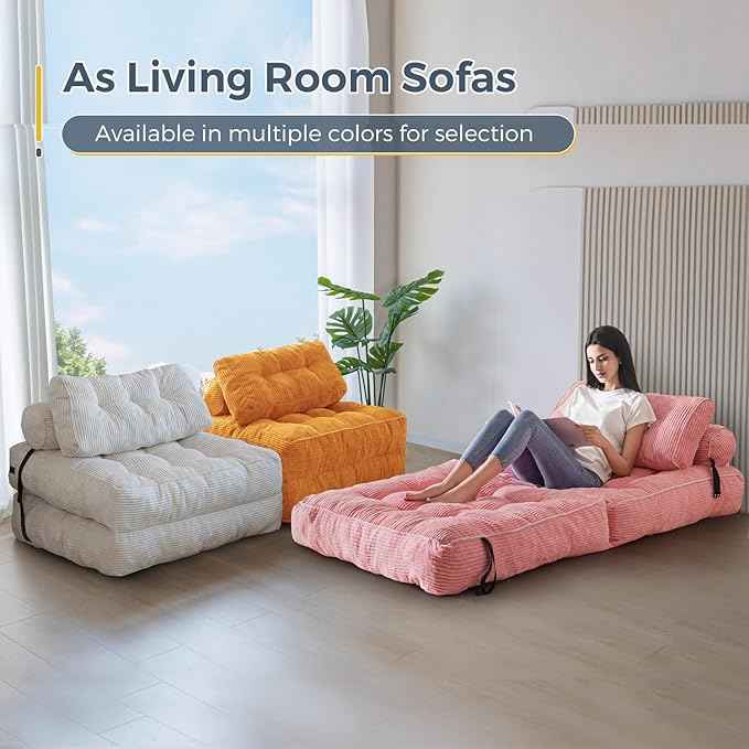 MAXYOYO Folding Sofa Bed, Convertible Sleeper Chair with Pillow Foldable Mattress with Back Support, Portable Fold Out Chair Bed Comfy Floor Sofa Lounge for Living Room Bedroom Apartment