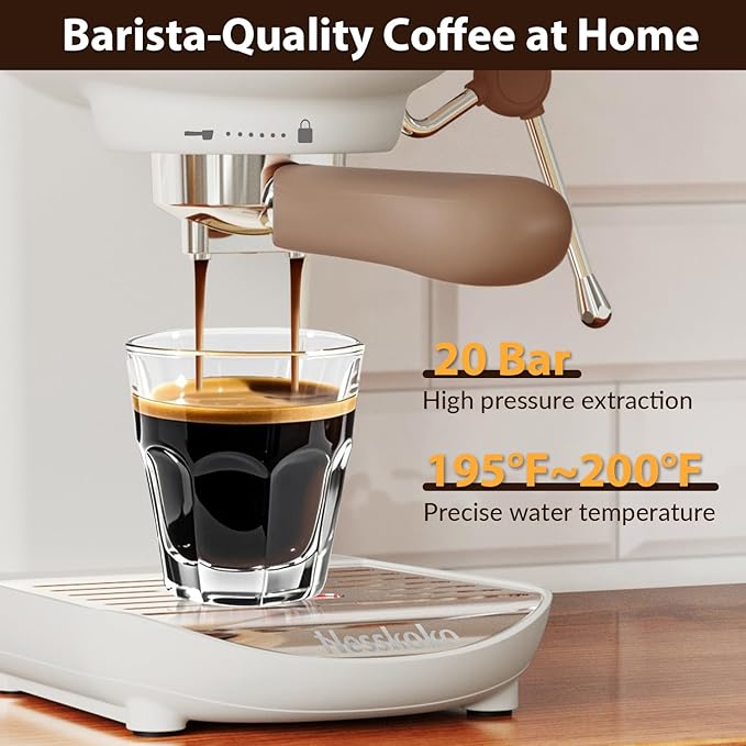 Espresso Machine with Steam Milk Frother Semi Automatic 20 Bar Compact White with Touch Screen for home Cafetera Espresso, Latte, Cappuccino, Americano, Macchiato