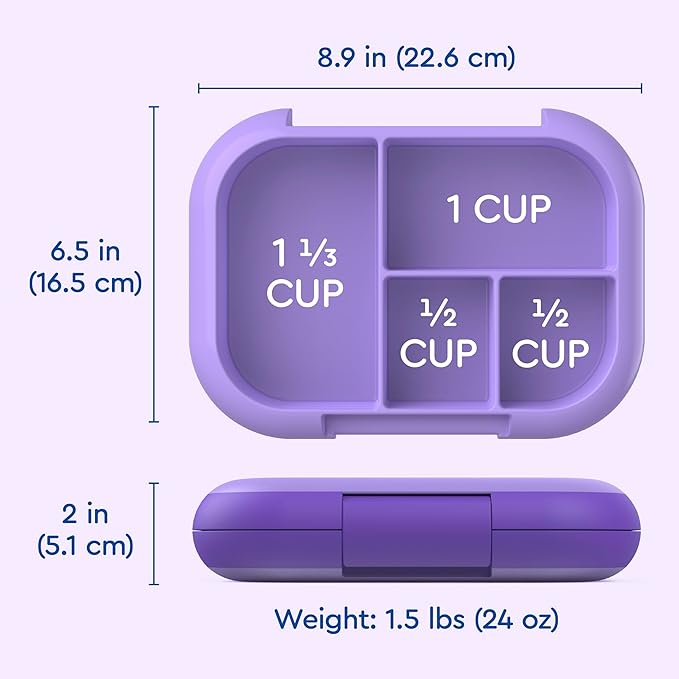 Bentgo Chill Kids Leak-Proof Lunch Box - 4-Compartment Bento Box with Built-In Ice Pack, 3.3 Cup Capacity, PFAS & BPA-Free, Microwave & Dishwasher Safe, Ideal Size for Ages 3 to 7 (Purple)