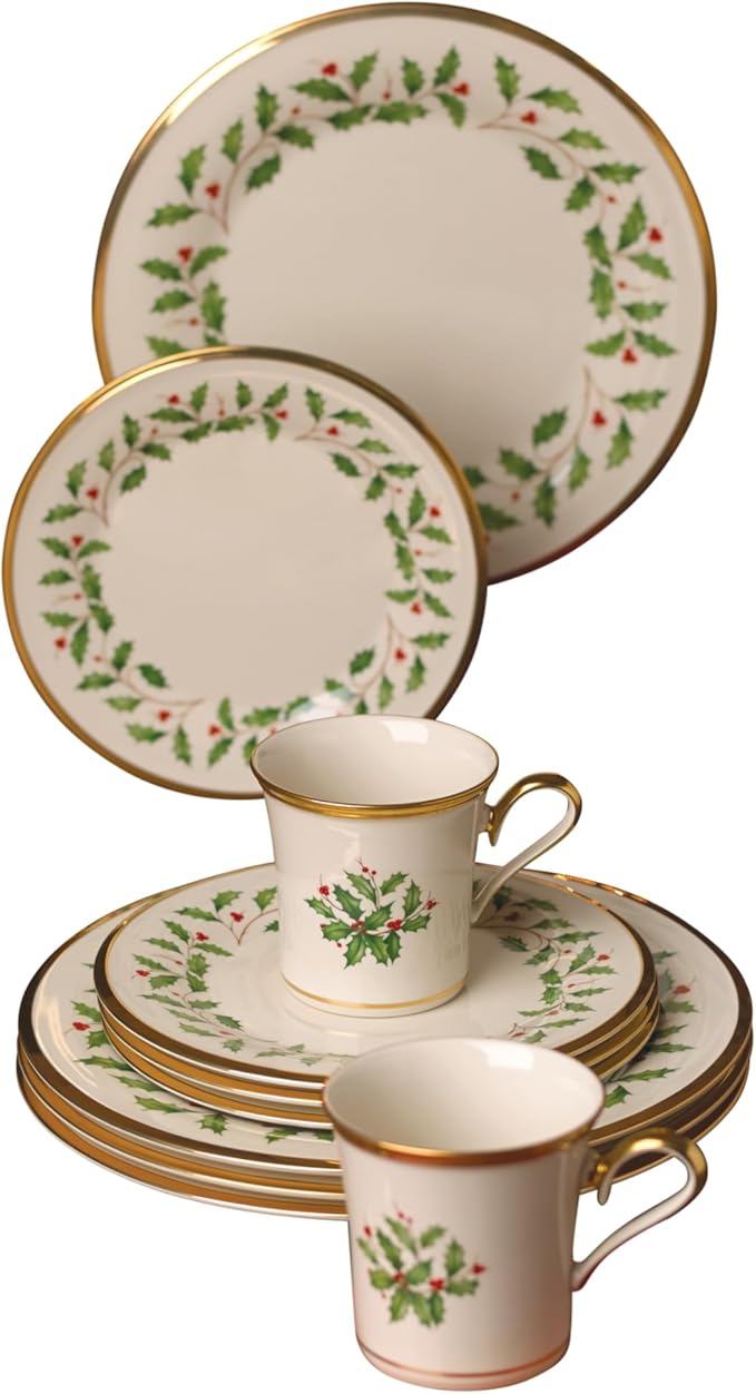 Lenox 6122048 Holiday 12-Piece-Plate-&-Mug Set, Christmas Dinnerware, Hosting