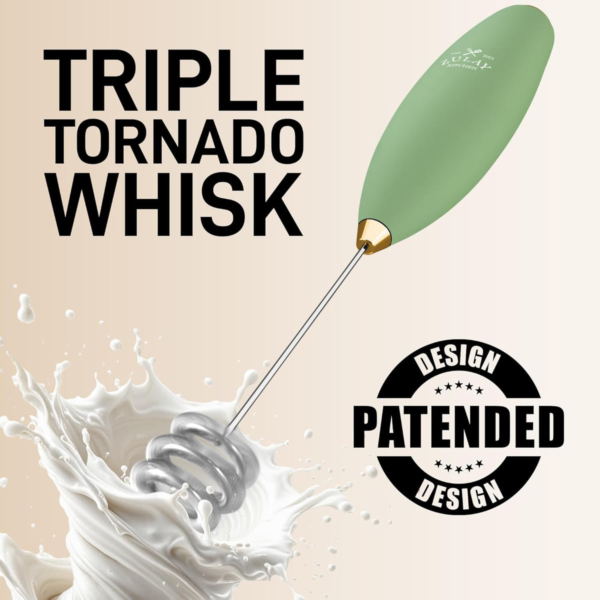 Zulay Kitchen Tornado Whisk Milk Frother with 4 AA Duracell Batteries - Triple Whisk for More Power - Handheld Coffee Frother with Stand - Drink Mixer for Lattes, Matcha & Protein Shakes
