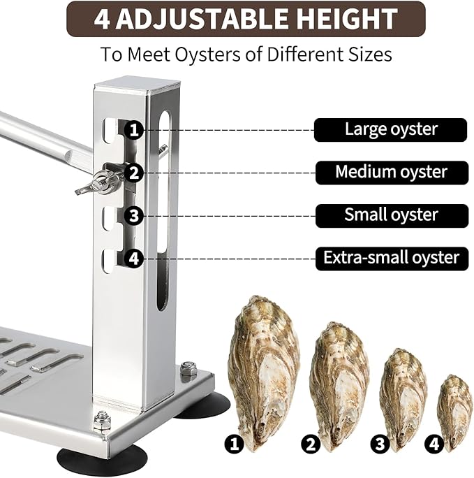 Oyster Clam Opener Machine Adjustable Oyster Shucker Machine 4-Level Tool Set, Portable Stainless Steel Clam Opener with Suction Cups, G-Clamp, Knives & Glove for Home Kitchen