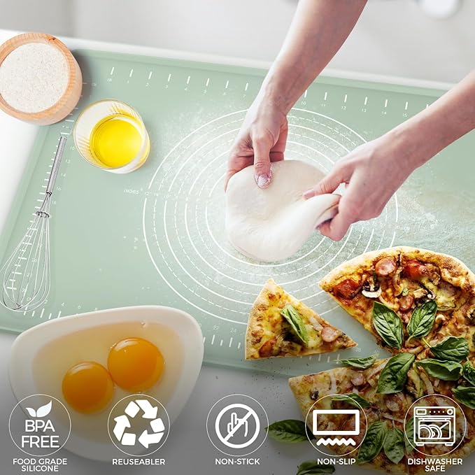 Silicone Baking Mat 28" x 20", Extra Thick Dough Rolling Mat with Measurements and Edge Heightening, Non-stick Food Grade Silicone Pastry Mat for for Pastry, Bread, Cookies, Pizza, Fondant, Pasta