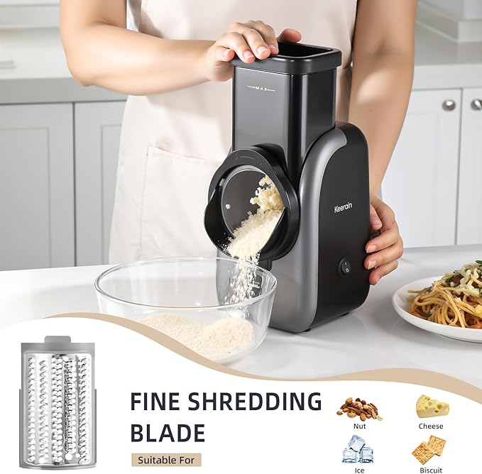 Electric Cheese Grater, Rotary Vegetable Slicer with 4 Interchangeable Drum Blades, Multifunctional Cheese Chopper Shredder for Kitchen Potato Veggie Salad Fruit etc