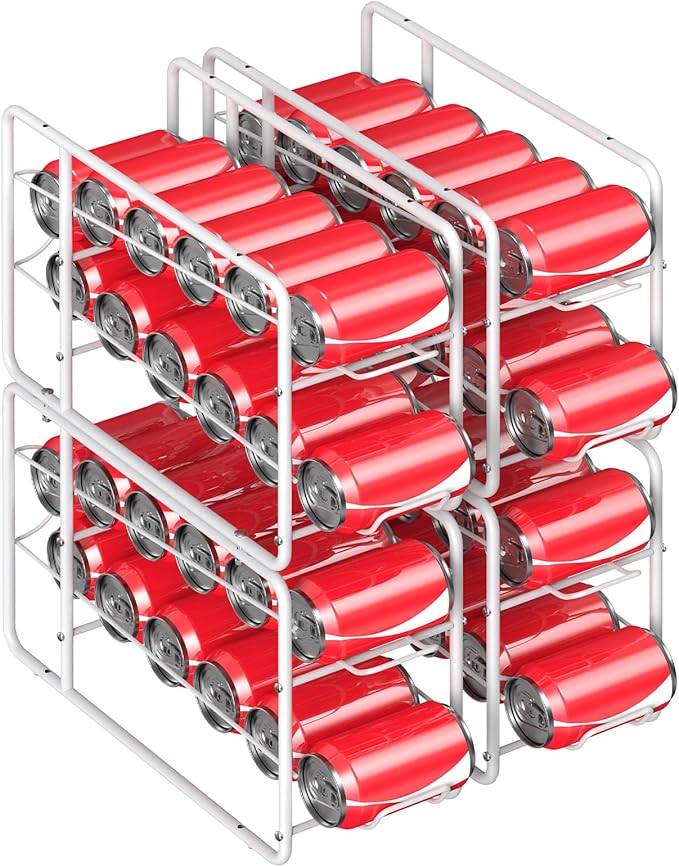 MOOACE 4 Pack Can Dispenser Rack, Stackable Can Storage Organizer Holder for Canned food Kitchen Cabinet Pantry Countertop, White