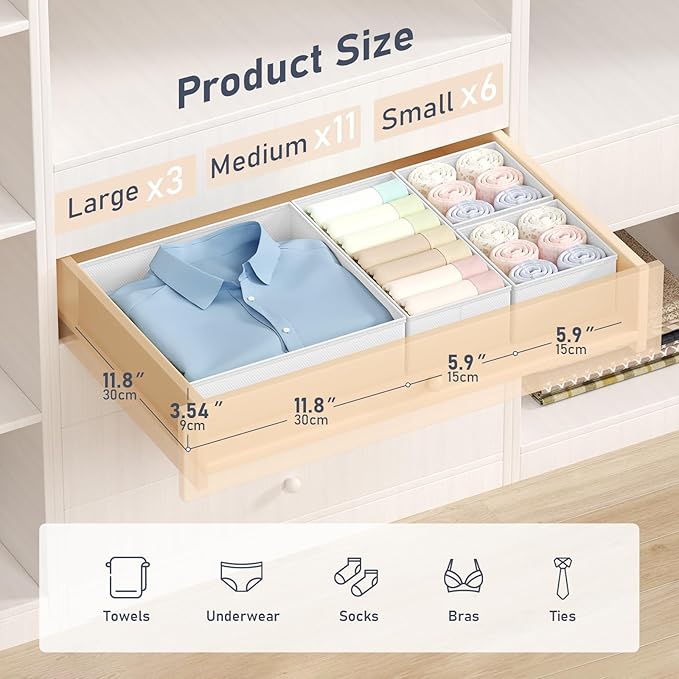 DIMJ Drawer Organizer Clothes Storage - 24 Pack Baby Dresser Organizer for Nursery, Small Fabric Closet Drawer Organizer Bins for Underwears Socks, Foldable Storage Dividers Organization for Bedroom