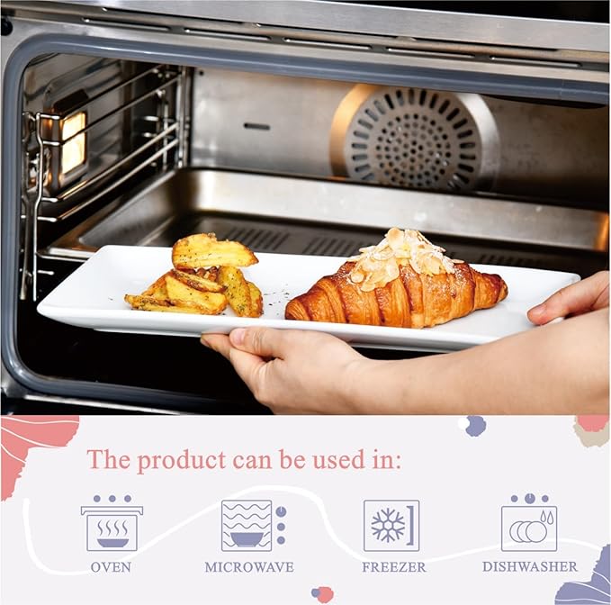 Miicol Porcelain Serving Platters Set of 3, Large Serving Trays 14 Inch, White Rectangle Plates, Ceramic Serving Dishes for Party, Restaurant, Buffet, Steak, Dessert, Salad, Fruit, Microwave Safe