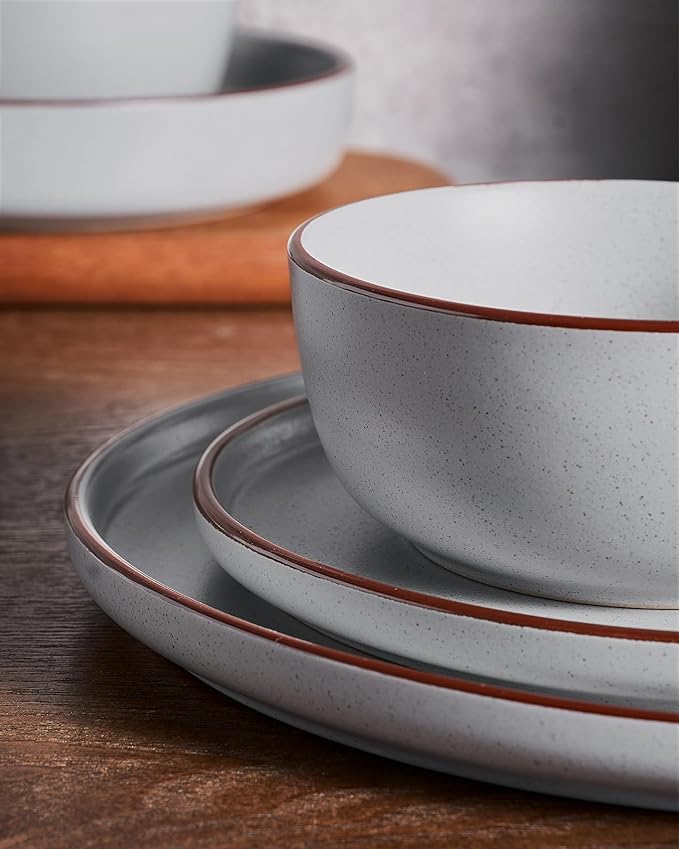 Famiware Mercury 24 Pieces Dinnerware Sets, Plates and Bowls Sets for 8, Microwave and Dishwasher Safe Dish Set, Light Grey