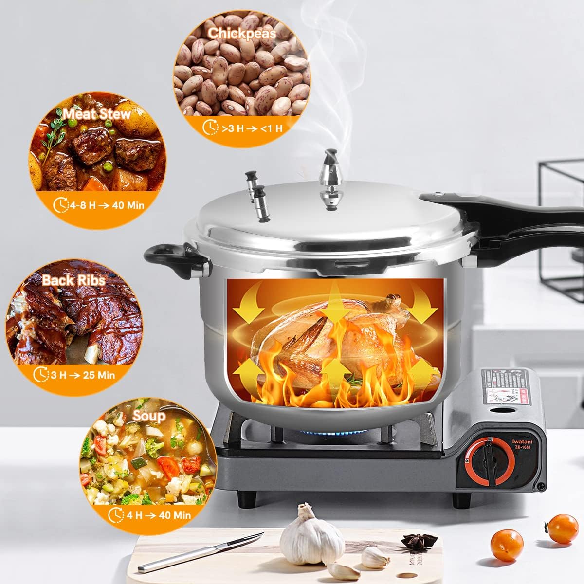 BreeRainz 16 Quart Pressure Cooker, 10 Psi Induction Compatible Pressure Canner w/Triple Valves & Auto Lock System, Steamer Rack Included