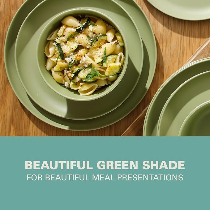 Gibson Home Fairhope 12-Piece Matte Green Melamine Dinnerware Set – Durable Lightweight Plates and Bowls, Kitchen Dining Set