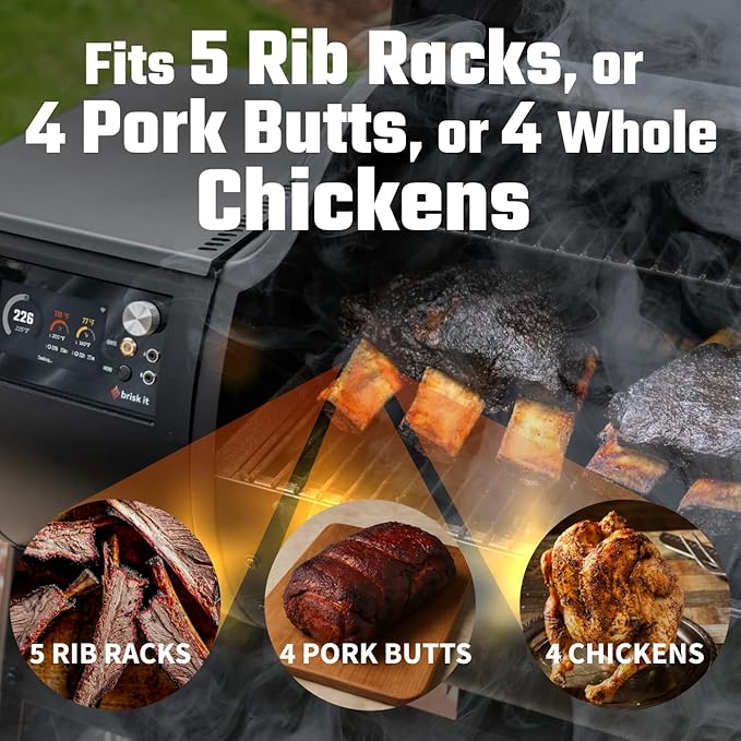 Brisk It Origin-580 Electric Wood Pellet Smoker Grill – A.I. Smart BBQ Grill with WiFi, 7-in-1 Outdoor Grill & Smoker, PID Controller (Up to 500°F), 580 sq.in Cooking Area, Meat Probe