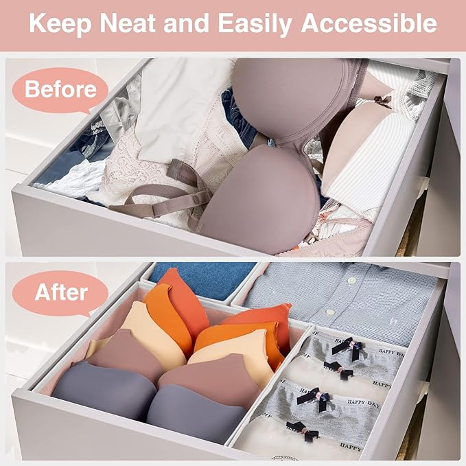 Criusia 8 Pack Underwear Drawer Organizer, Drawer Organizer Clothes, Foldable Cloth Storage Box Closet Dresser Drawer Divider Organizer for Clothes, Scarves