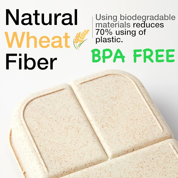 SEVENY Bento Box for Adults,Natural Wheat Fiber Material Lunch Box for Office Ladies,BPA-Free,Reusable Meal Prep Container for Body Builders, Beige