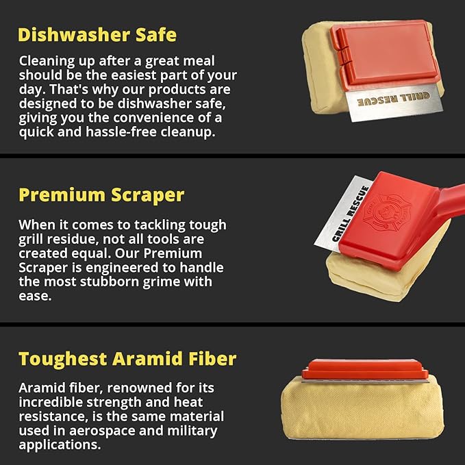 Grill Rescue BBQ Replaceable Cleaning Head, Bristle Free - Durable and Unique Grill Tools for Cast Iron or Stainless-Steel Grates, Barbecue Cleaner