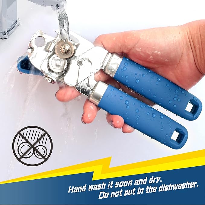 PrinChef Can Opener Manual, Can Tin Bottle Opener with Magnet - No-Trouble-Lid-Lift, Handheld Can Opener Smooth Edge with Sharp Blade, Heavy Duty and Easy to Use, for Seniors with Arthritis, Blue