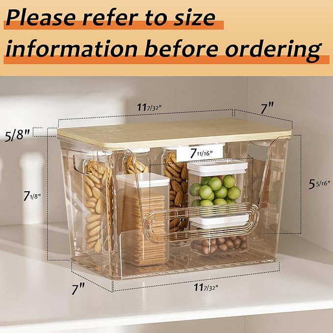 Delamu 4 Pack Pantry Organizers and Storage,Trash Bag Dispenser with Bamboo Top,Stackable Trash Bag Dispenser Under Sink Organizer for 4-30 GalBags,Onion,Potato,Fruits,Clear