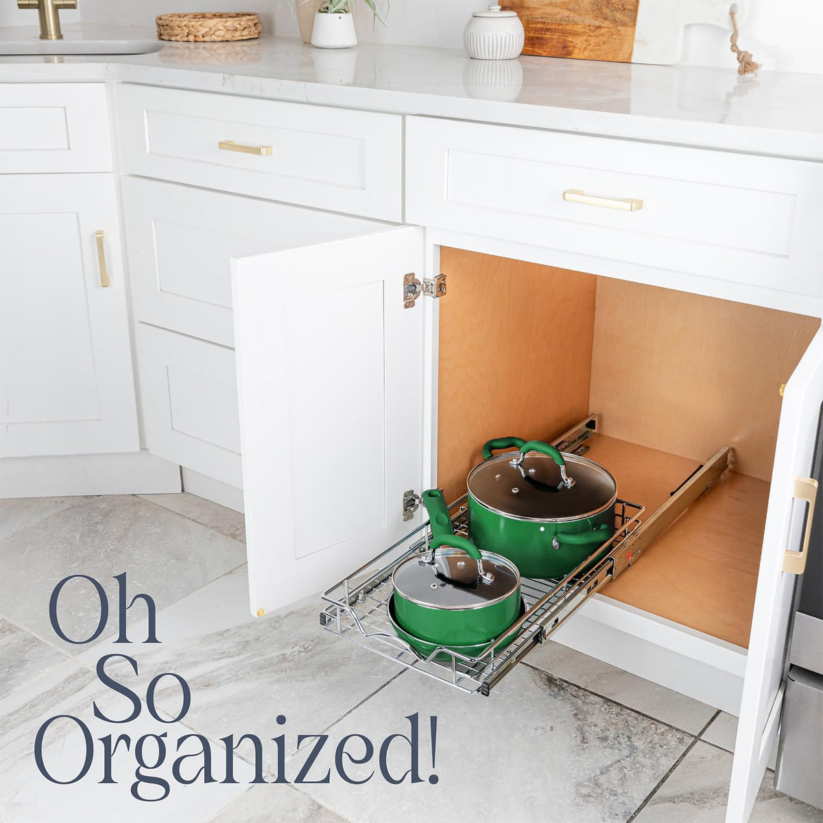 HOLDN’ STORAGE Pull Out Cabinet Organizer, Heavy Duty Caddy w/Lifetime Limited Warranty -22”W x 21”D - Requires At Least 23-1/4” Cabinet Opening, Steel Metal Cabinet Drawers Slide Out, Chrome
