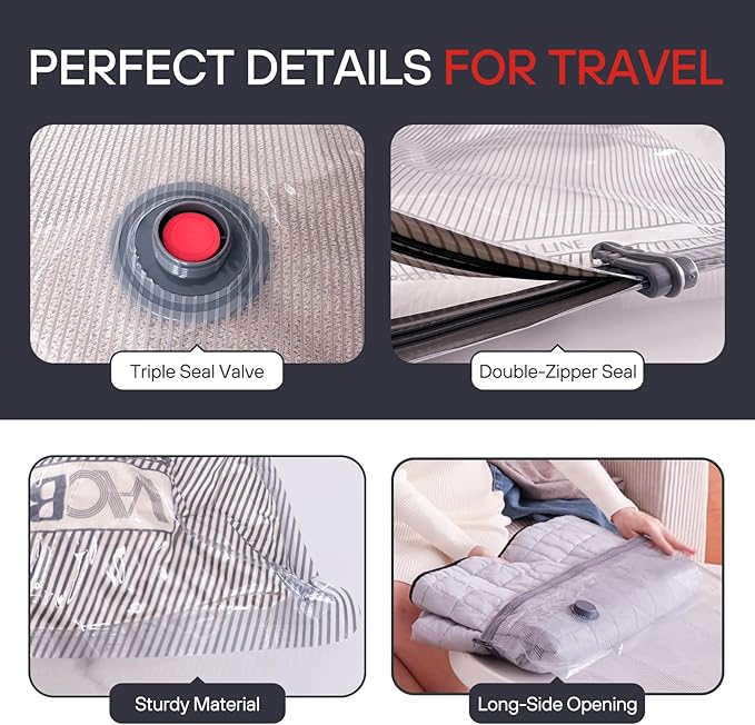 VMstr 9 Pack Vacuum Storage Bags for Travel, Carry-on Size Space Saver Bags for Luggage Clothes and Clothing Compression Packing, High Pressure Electric Pump(DC Power)