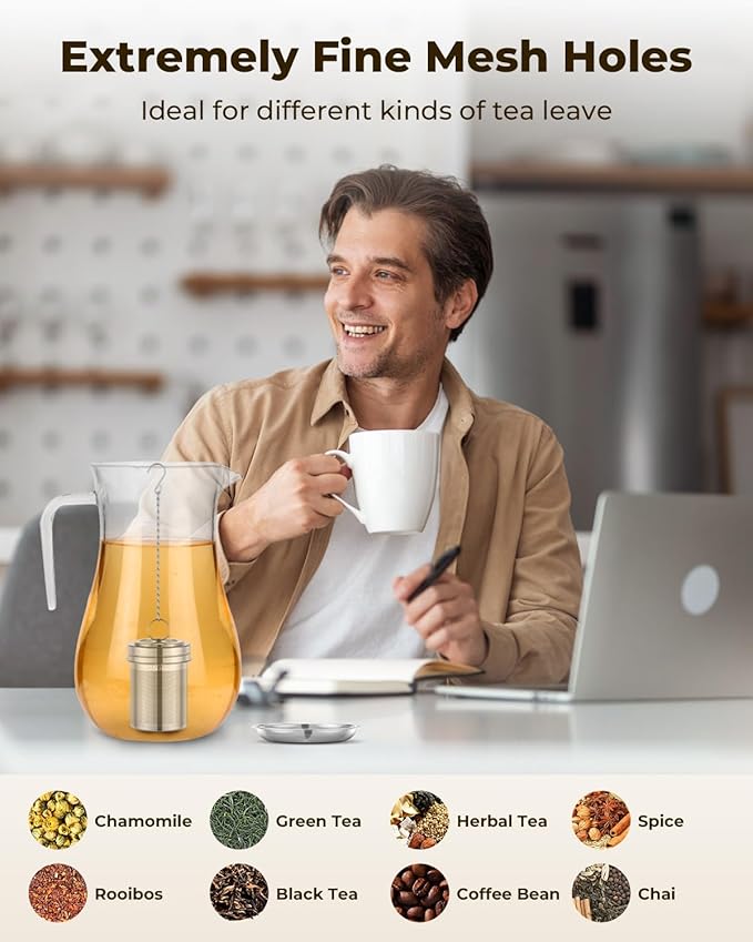House Again 2 Pack Tea Strainers for Loose Tea, Extra Fine Mesh Tea Infusers, 304 Stainless Steel with Extended Chain Hook, Loose Leaf Tea Steeper, Tea Filter for Brew Tea Spices & Seasoning