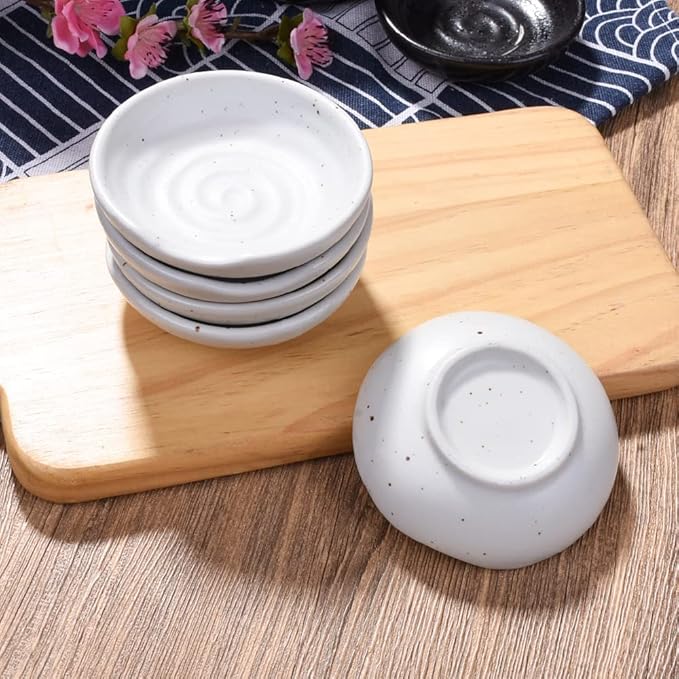 3.1 Inch Porcelain Side Dish Bowl Seasoning Dishes Soy Sauce Dishes Dipping Sauce Bowls-Set of 5,Soy Sauce Dish with Mouth(White)