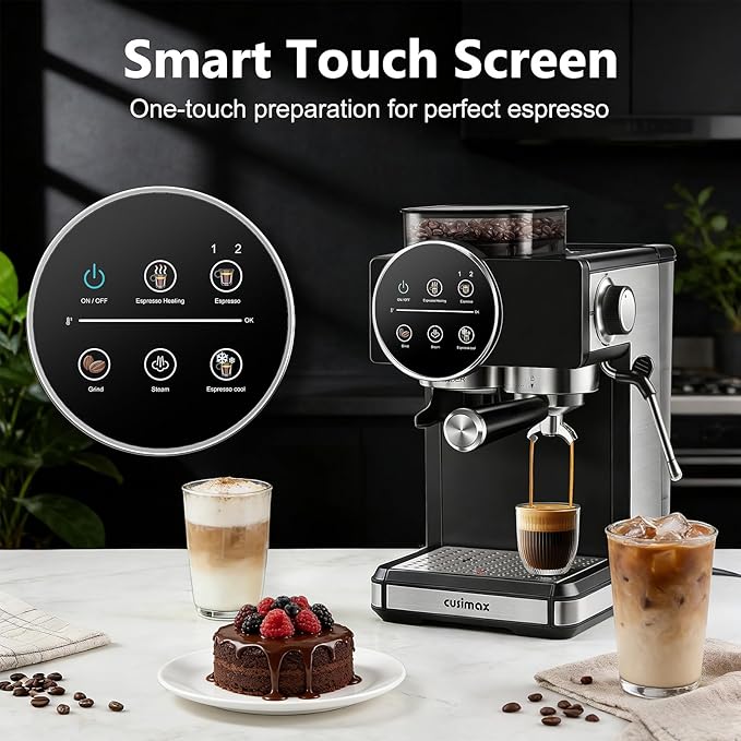 CUSIMAX Espresso Machine with Grinder, 20 Bar Professional Expresso Coffee Machines with Milk Frother Steam Wand, Espresso Maker with 60oz Removable Water Tank, Cappuccino & Latte Machine for Home