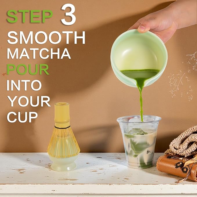 Matcha Whisk Set, 5pcs Japanese Ceremony Matcha Tea Kit Includes Ceramic Matcha Bowl with Spout, Bamboo Whisk & Holder, Traditional Scoop, Stainless Sifter, Gift for Matcha Lovers Beginner