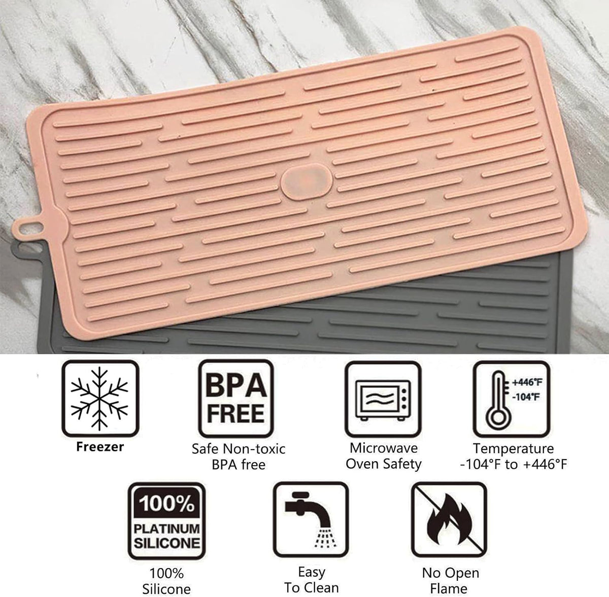 Dish Drying Mat,Large Silicone Drying Mat,Silicone Kitchen Countertop Drying Mat for Pots, Pans, Glassware, Silverware (Pink)