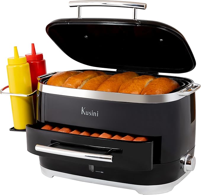 Kusini Hot Dog Steamer Machine With Bun Warmer, 24 Hot Dog & 12 Buns - Electric Food Steamer for Cooking Vegetables, Fish, & More - Unique Housewarming Gift Idea - Movie & Date Night Hosting Essential