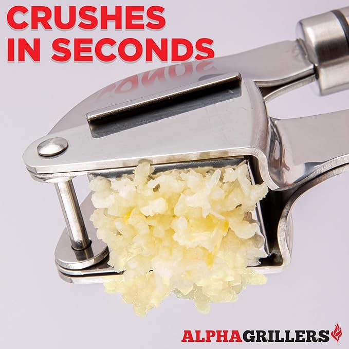 Alpha Grillers Garlic Press Stainless Steel - Professional Garlic Mincer and Crusher with Silicone Peeler Dishwasher Safe