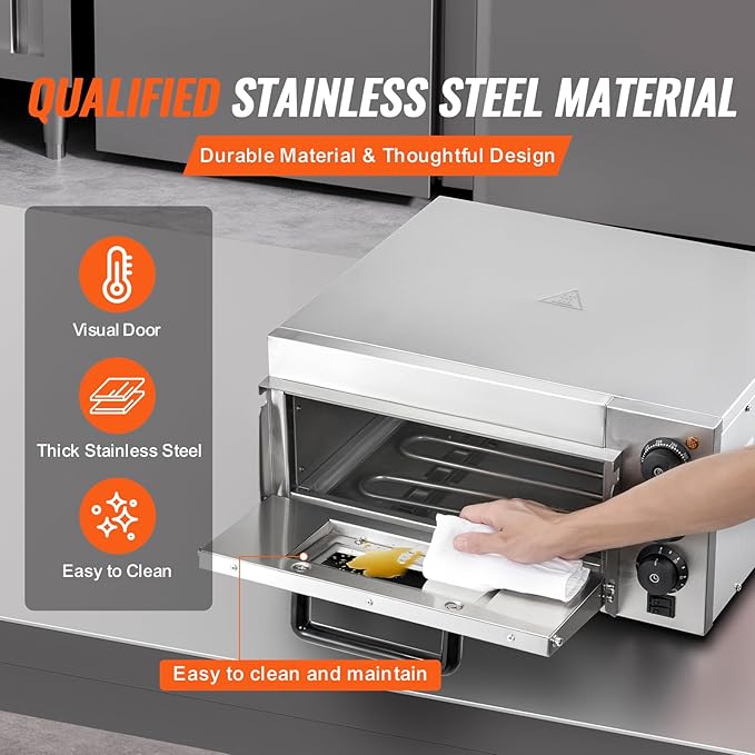 VEVOR Commercial Pizza Oven Countertop, 14" Single Deck Layer, Stainless Steel Electric Pizza Oven with Stone and Handle, Multipurpose Indoor Pizza Maker for Restaurant Home Pretzels Baked