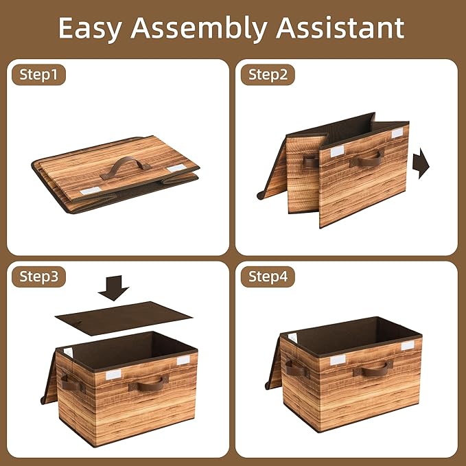 GRANNY SAYS Storage Boxes with Lid, Fabric Storage Bins with Lids, Decorative Closet Storage and Organizer, Wood Grain Print Bins, 2-Pack