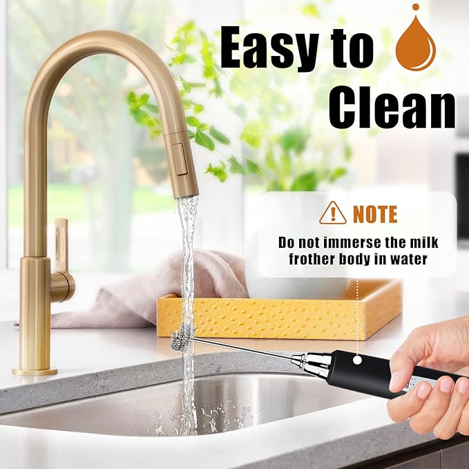 Nahida Black Milk Frother Wand for Coffee, Frother Handheld Rechargeable Electric Whisk Drink Mixer with 3 Heads 3 Speeds Coffee Frother Electric Stirrer For Latte, Cappuccino, Hot Chocolate