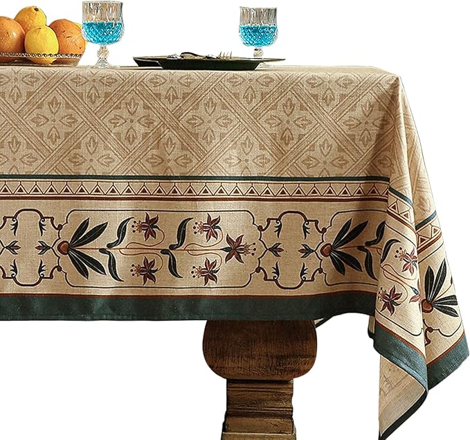patdrea Designer French Rectangular Tablecloth,Beige Anti-Wrinkle Durable Floral Farmhouse Table Cloth,Decor Tables Covers for Kitchen Dining,Tea Party,Christmas,Thanksgiving,55"x87"-Fram