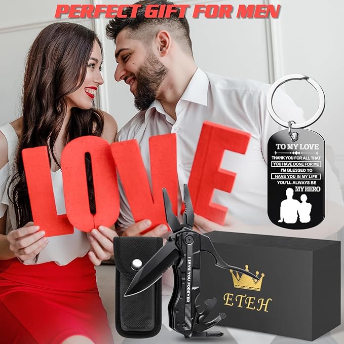 Gifts for Boyfriend Husband,Multitool Pocket Knife "I LOVE YOU",Anniversary Birthday Christmas Valentines Day Gifts for Him,Unique Camping Hunting Cycling Gift Ideas for Men