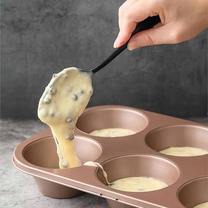 HAPPIELS Non Toxic Nonstick 6 Cup Jumbo Muffin Pan | Large Cupcake Tin for Oven | Nontoxic Muffin Tins Big Size | PFOA Free Cupcakes Tray