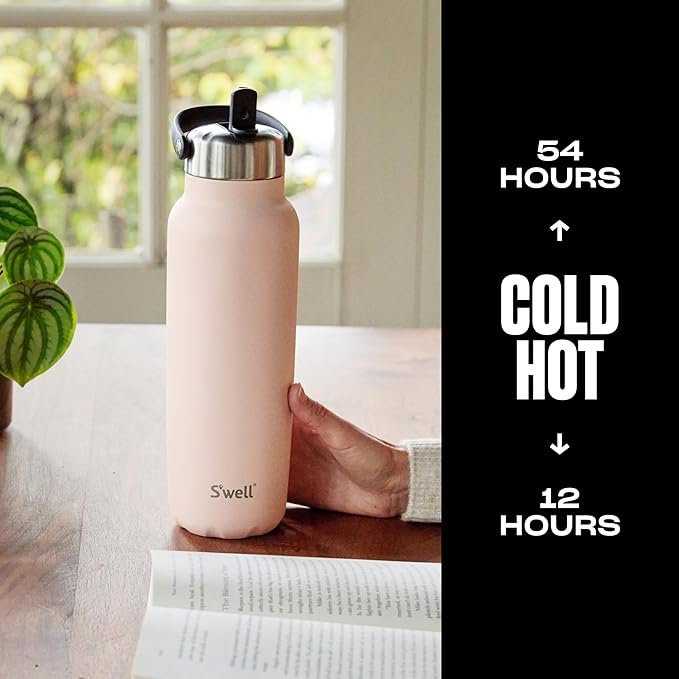 S'well Recycled Stainless Steel Explorer with Flip Straw Lid and Handle, 40oz, Himalayan Salt, Triple Layered Vacuum Insulated Containers Keeps Drinks Cold for 54 Hours and Hot for 12