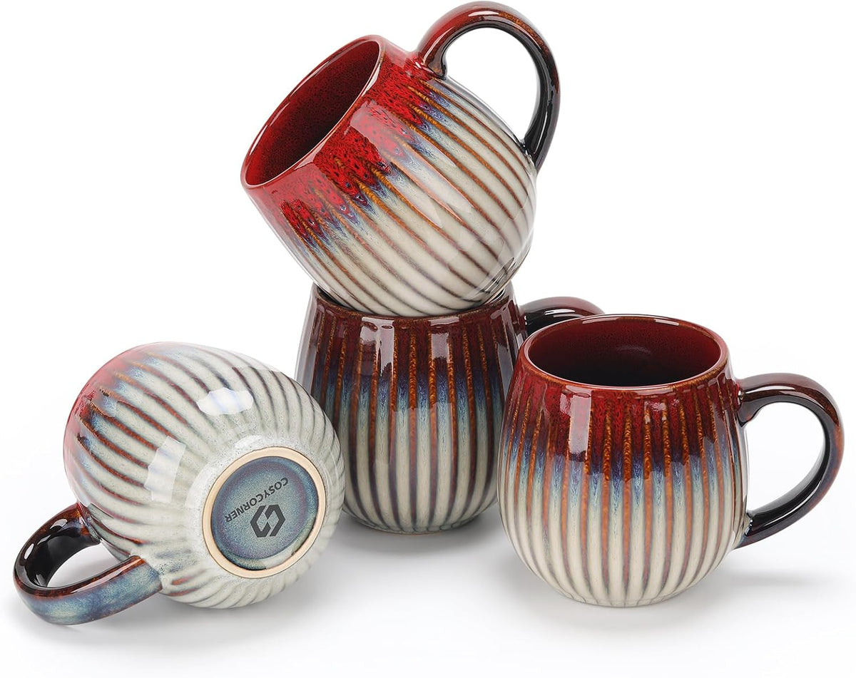 CosyCorner Ceramic Coffee Mugs Set, 17 oz Large Coffee Cups for Home and Office, Ceramic Cup for Coffee & Tea（A×4 pcs）
