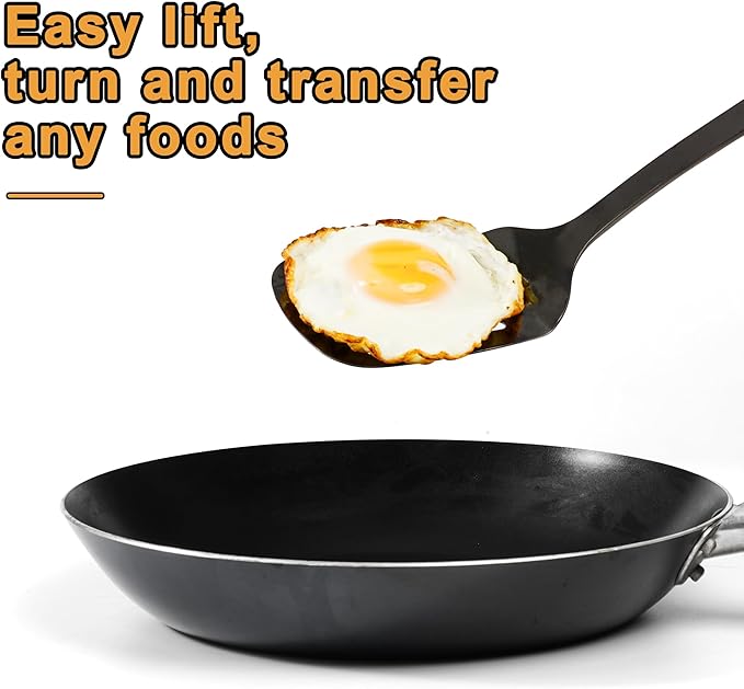 FJNATINH Stainless Steel Wok Spatula and Ladle Tool, Mirror Polished Cooking Utensils Set Metal Wok Accessories with Wooden Handle,Easy to Clean Kitchen Utensils,Black