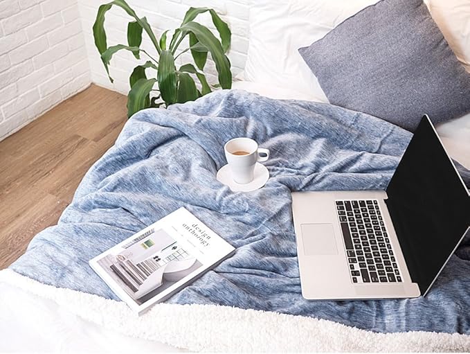 PAVILIA Melange Blue Sherpa Blanket Throw for Couch, Warm Soft Cozy Reversible Blanket Sofa Bed, Thick Plush Large Fleece Car Blanket, Decorative Home Room Decor Gifts Men Women, 50x60 Navy Blue