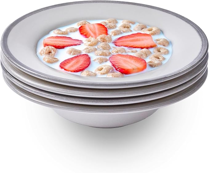 Portmeirion Potter's Brushstroke Oatmeal Bowls (Set of 4) - Elegant Earthenware for Breakfast, Lunch & Dessert - Microwave & Dishwasher Safe Bowls, Handcrafted Stackable Bowl Collection (Grey)