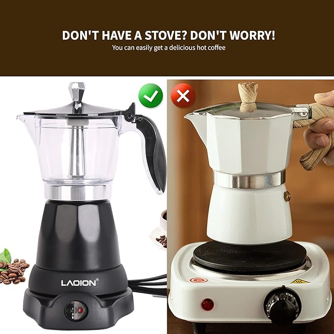 LAOION Cuban Coffee Maker, 6 or 3cup Electric Espresso Coffee Maker, Portable Cafeteras Electricas Modernas, Electric Moka Pot with Detachable Base & Overheat Protection, Coffee Gift for Home Travel