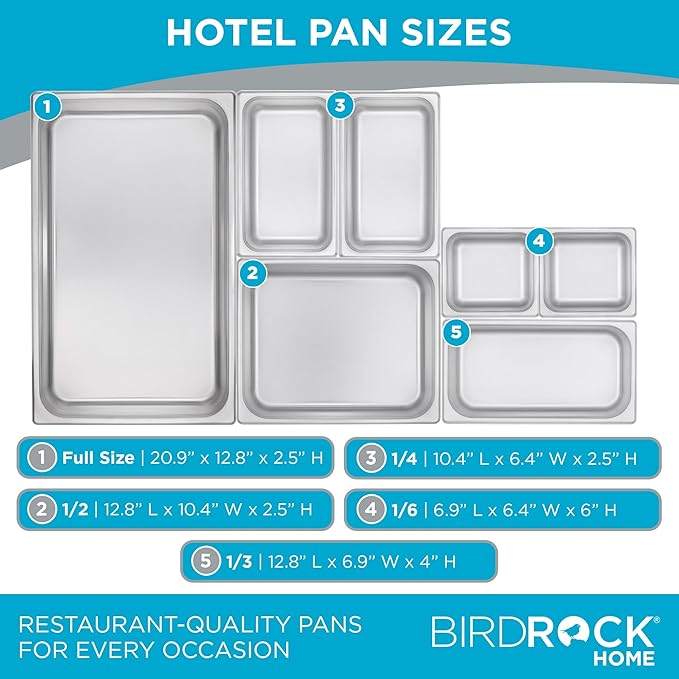 BIRDROCK HOME Stainless Steel Steam Table Pan Lids - Restaurant and Catering Supplies - 24 Gauge Steel - Perfect for Meal Prep, Cooking, and Food Storage Container - 6 Pack, Fits 1/2-Size Hotel Pans