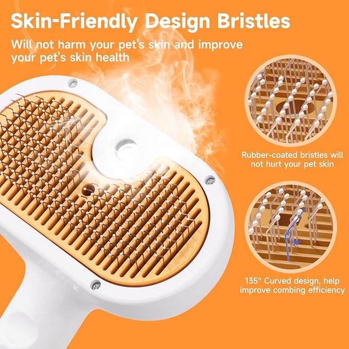 Pet Steam Brush for Dog & Cat – 3-in-1 Spray Hair Removal Comb – Steam for Shedding & Grooming – Water Brush for Long & Short Haired Pets – Spritz Defur Comb