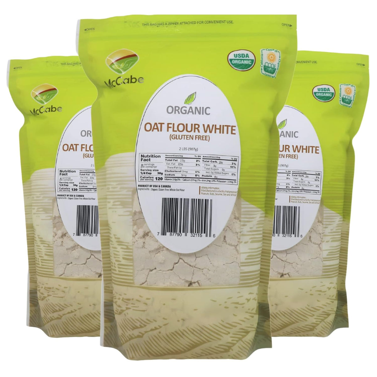 McCabe Organic Oat Flour White - Oat Flour Organic | Rich with Fiber & Minerals | USDA and CCOF Certified | Product of USA | 2Lbs | Pack of 3